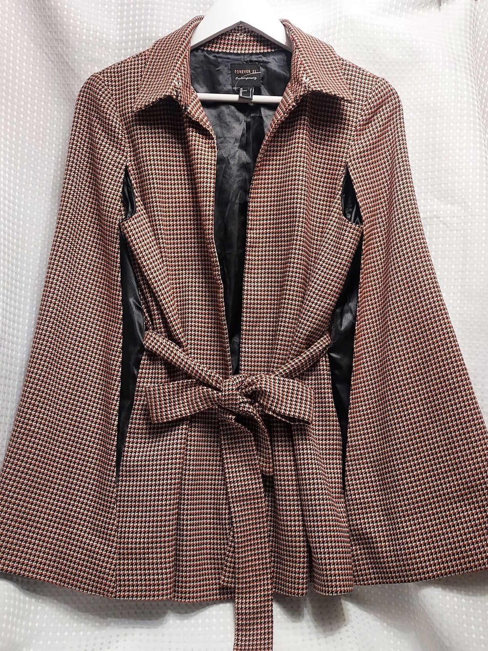 Forever 21 Women's Houndstooth Tie-Waist Jacket - Brown
